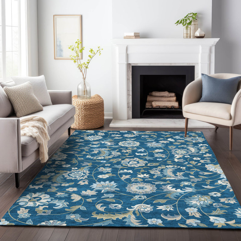 Tapis intérieur / extérieur bleu Aveline , 5' x 7'6"