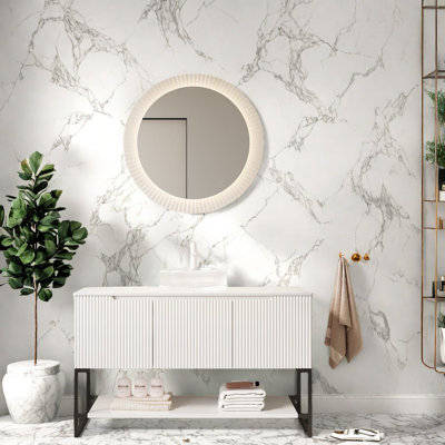 Meuble-lavabo spacieux de 48 po avec lavabo en verre élégant, solution de rangement moderne pour la salle de bain