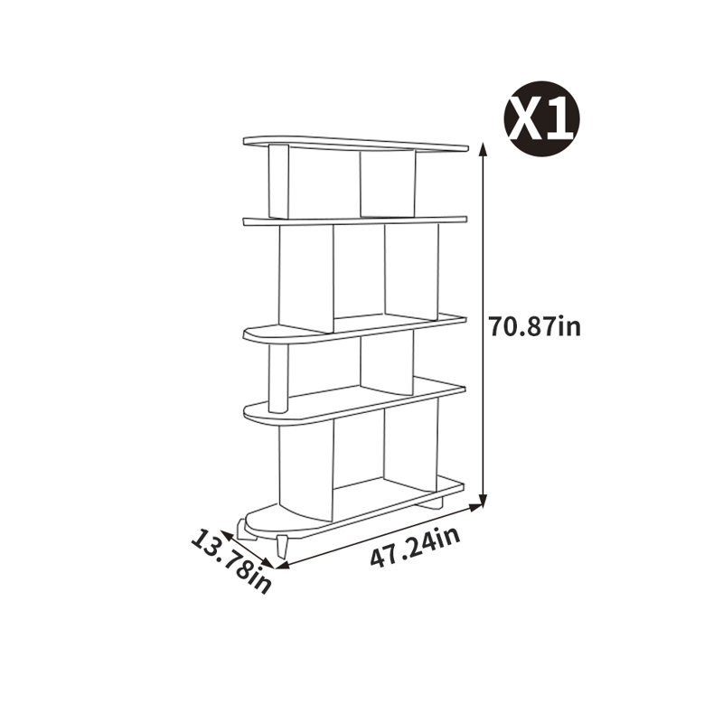 Bibliothèque en bois massif de style italien, (4 tablettes) H 70,87 po x l 47,24 po x P 13,78 po