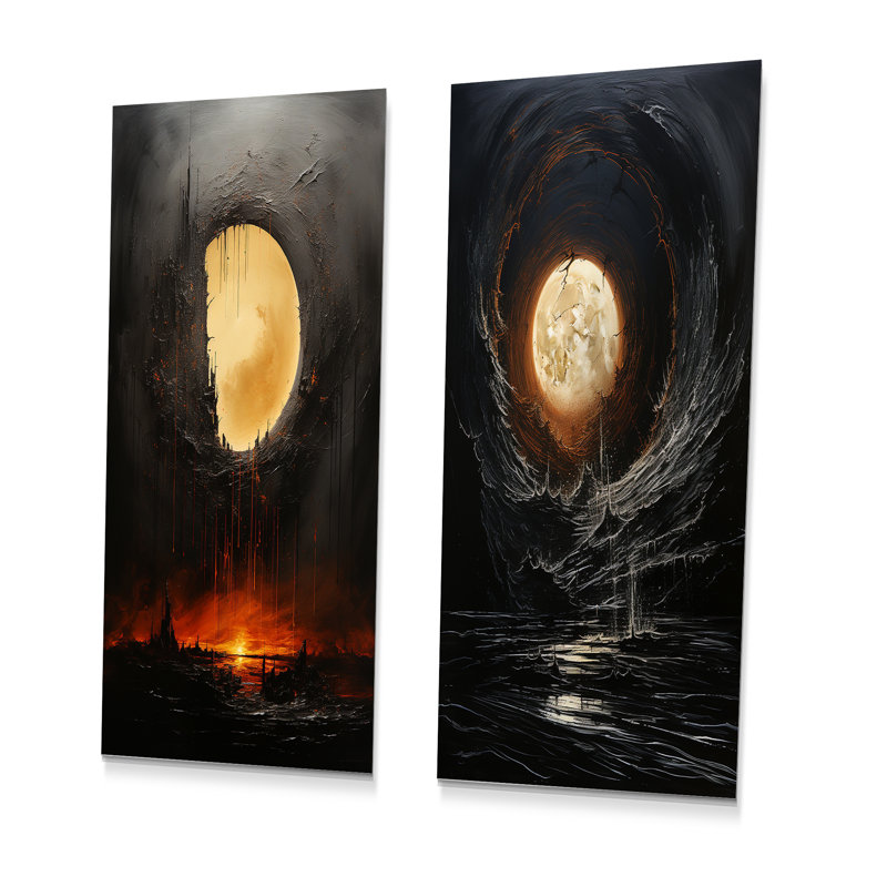 Moon Ebony Eclipse Silence - Moon, ensemble de 2 reproductions d'art en métal, H 28 po x l 24 po