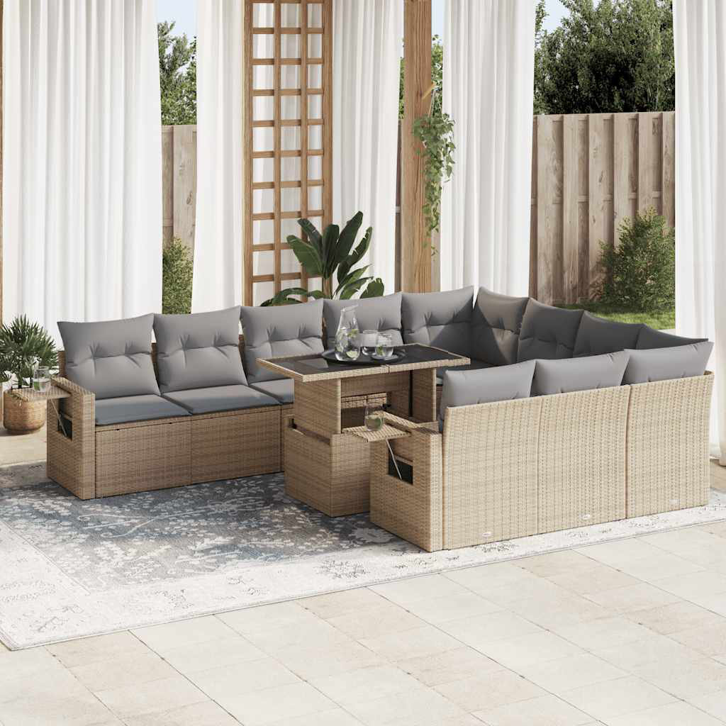 Vidaxl 11-Tlg. Garten-Sofagarnitur Mit Kissen Schwarz Poly Rattan