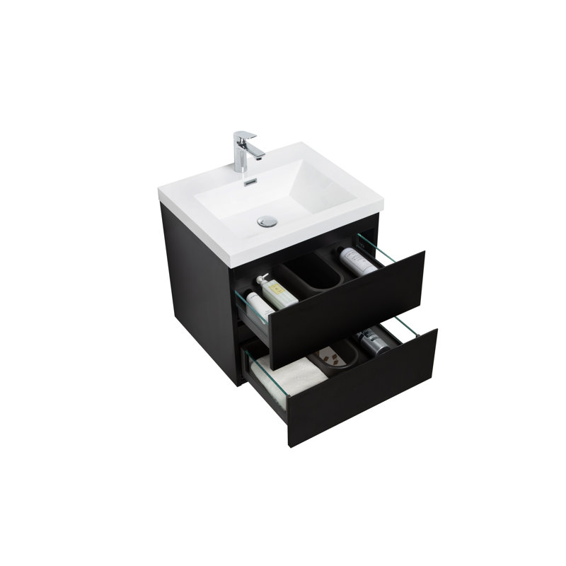 Dhruven 24 Inch  Fully Assembled Single Floating Bathroom Vanity With Solid Surface Sink（LED-Lit Drawer）