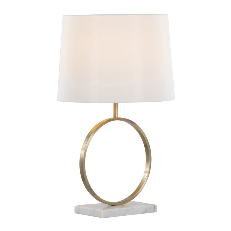 Lampe de table Moon contemporaine en marbre blanc, métal doré et abat-jour blanc