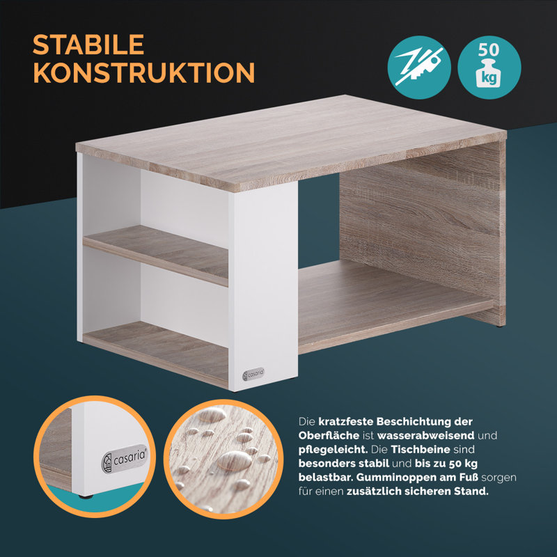 Santa Cruz Coffee Table with Storage, White, Oak