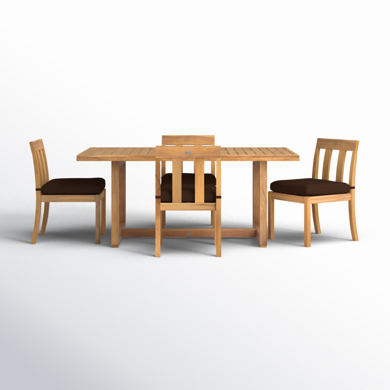 Melrose Rectangular 4 - Person 70.8" Long Teak Dining Set with Cushions, Dark Brown