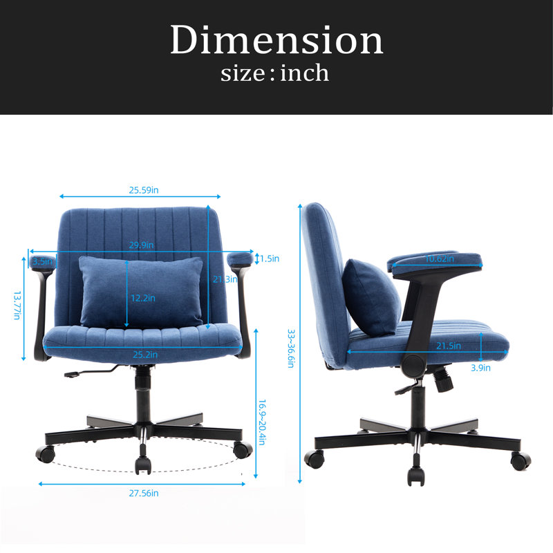 Criss Cross Armrest Office Chair With Wheels - Comfortable For Home Office, Reading & Vanity, Blue