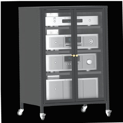 Armoire de rangement multimédia haute de 35,8 po avec roulettes, meuble télé stéréo AV avec 4 tablettes et porte réglables en verre, structure en acier robuste pour le salon, assemblage facile