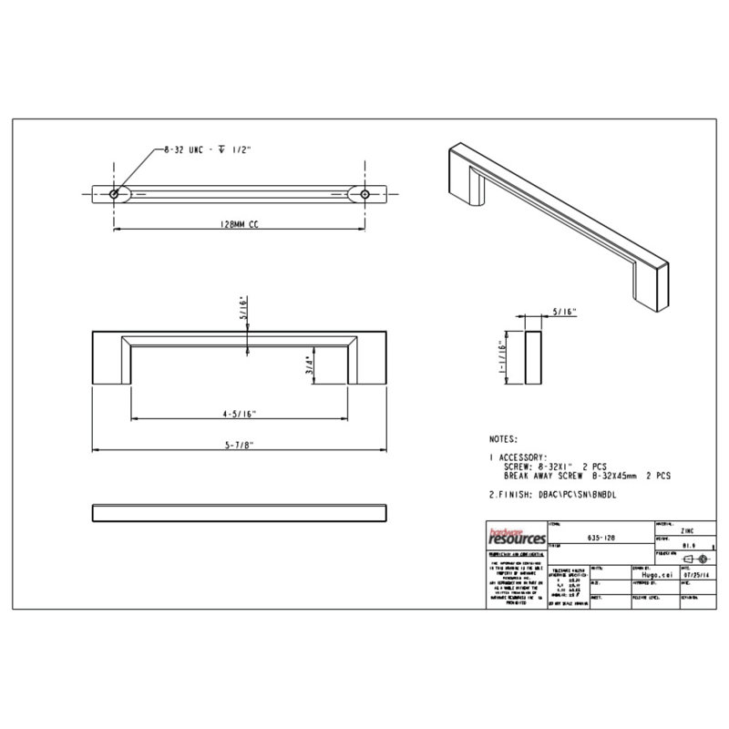 Sutton Bar Pull, Satin Nickel, 6 5/16"
