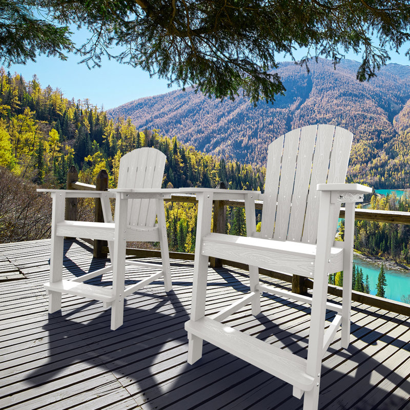 Borghild HIPS Outdoor Adirondack Chair Set with Removable Table Patio Bar Stools, White
