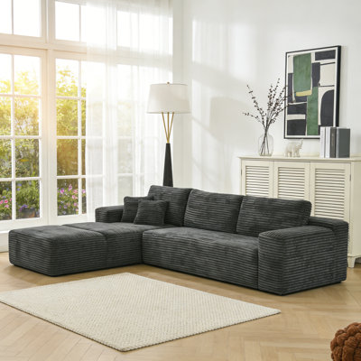106.5" Boneless L-shaped Corduroy Upholstered Three-seat Lounge Sofa With Chaise And Ottoman, No Assembly Required