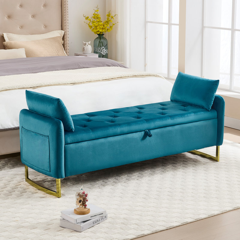 Banc de rangement rembourré 65 po avec deux coussins Soraiya, Vert