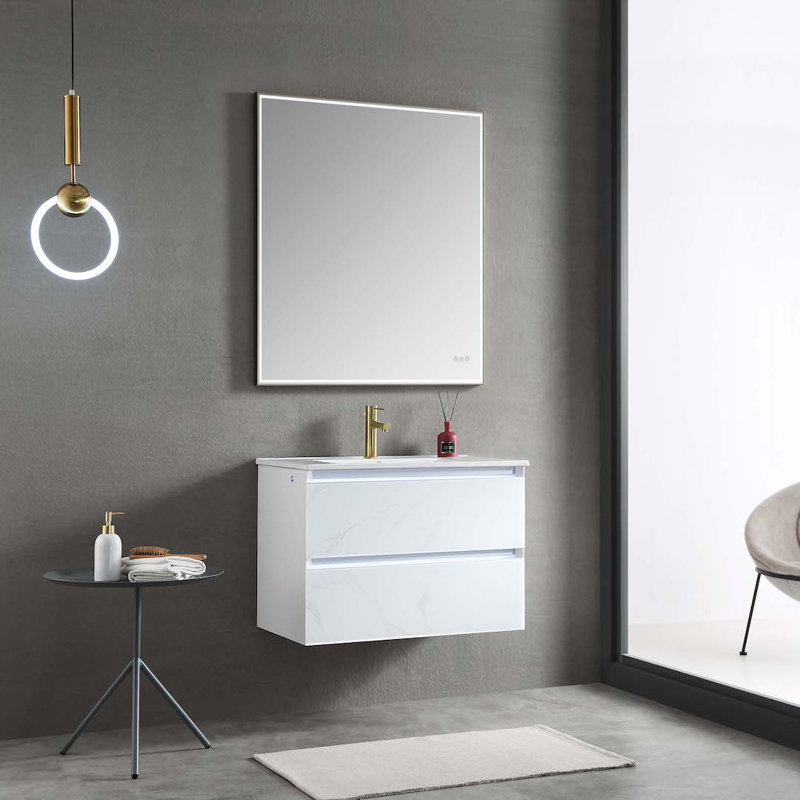 30" Calacatta White Wall-Mounted Vanity with Ceramic Sink