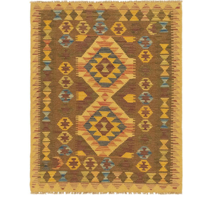 Tapis de zone en laine brun/ivoire 3 pi x 3 pi 10 po one-of-kind à la main noué la Lorain