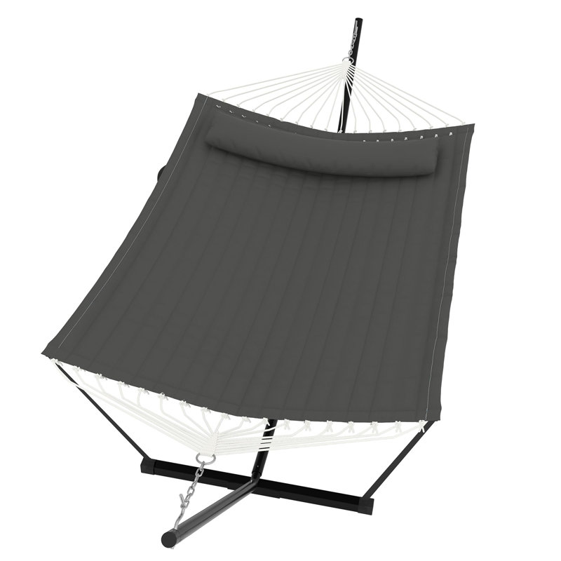 ? 2 Person Hammock with Stand for Outside, Double Hammock with Stand and Pillow, Max 450 Lbs Capacity with Balance Rope, Large Hammock for Outdoor Patio Backyard Poolside