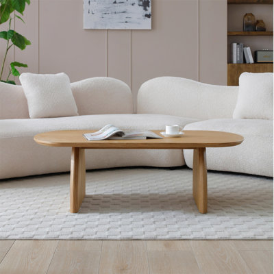 Table basse moderne en bois massif minimaliste, table basse de salon ovale, table d'appoint à base courbée créative