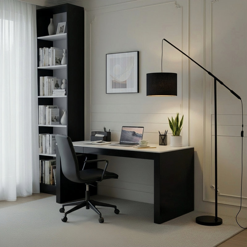 80" Arc Floor Lamp With Adjustable Height, Black, Black