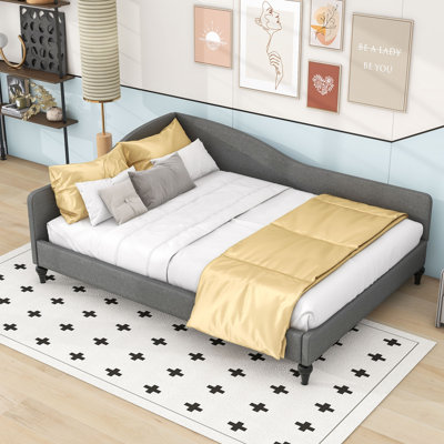 Wood Upholstered Daybed with Legs and Backrest