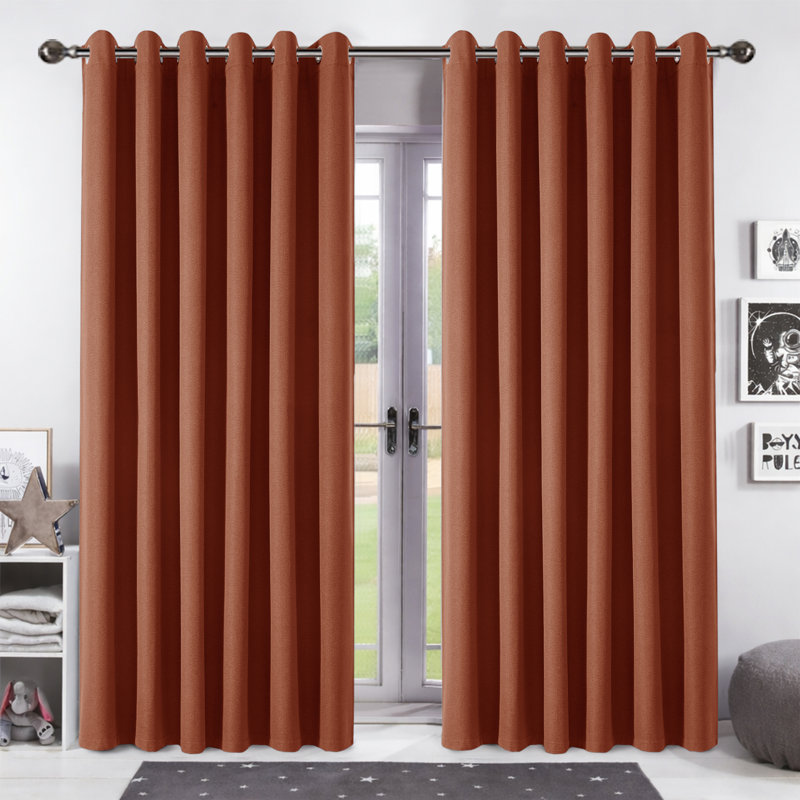 Aspire Homeware Linen 100% Blackout Curtain Pair for Maximum Privacy and Light Control, Rust, 117cm Width x 137cm Drop