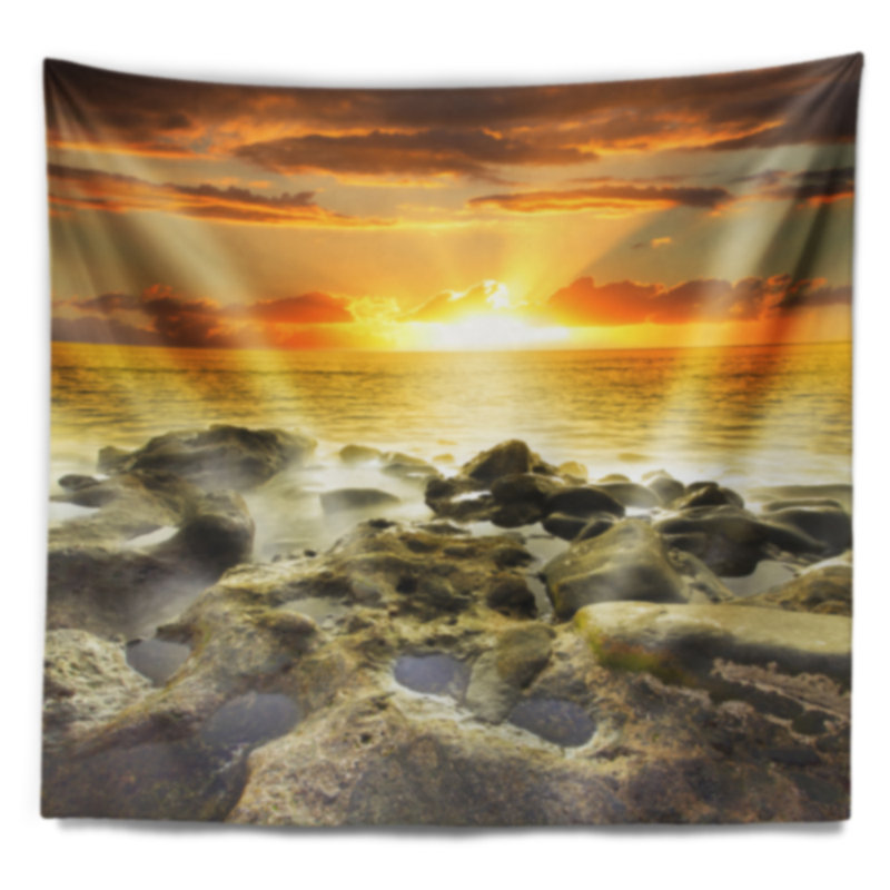 Tapisserie de plage bord de mer orange, H 32 po x l 39 po