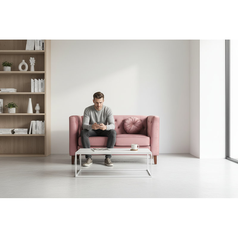 Causeuse capitonnée en velours, Rose