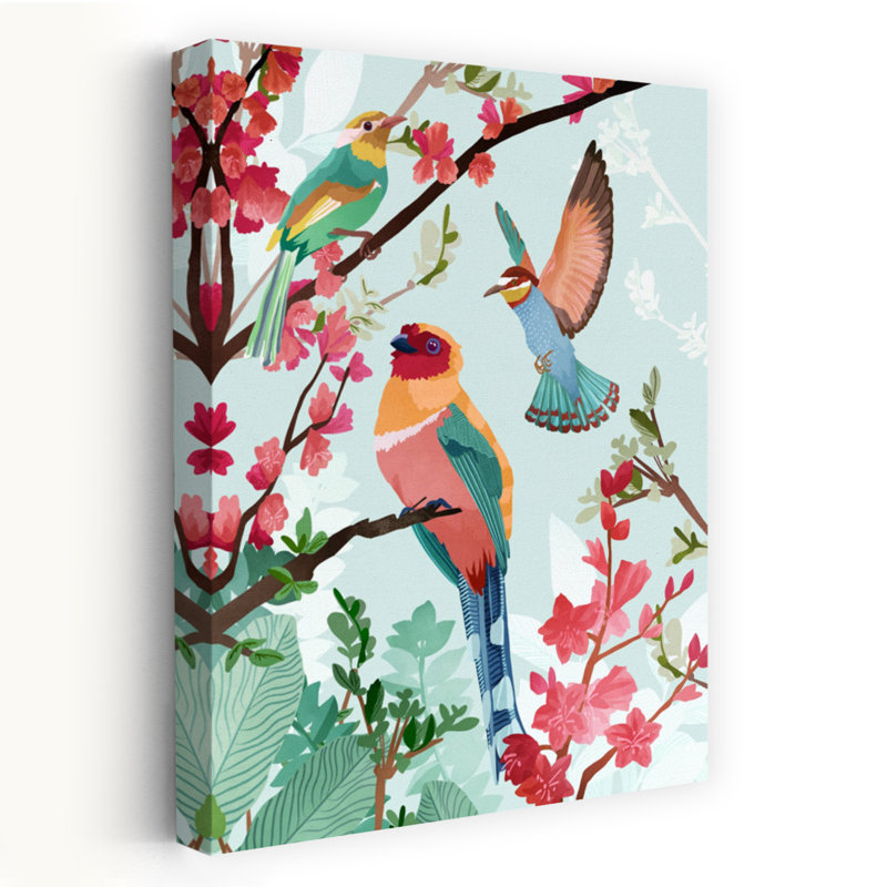 Art contemporain avec colibri abstrait et coloré, H 60 po x l 40 po