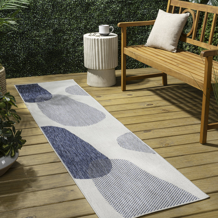 Daniel Modern Geometric Organic Shapes Cream/Navy Indoor/Outdoor Rug