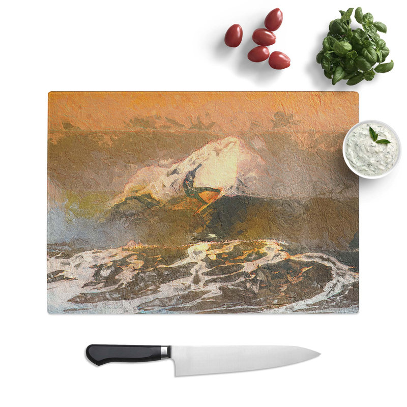 Tempered Glass Surfing as the Sun Sets Chopping Board, 28.5 cm W x 20 cm L