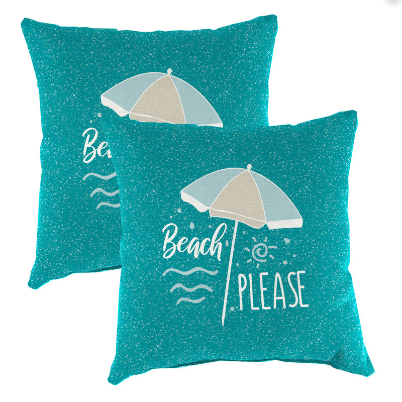 16" x 16" Outdoor Throw Pillow (Set of 2), Beach Please Umbrella