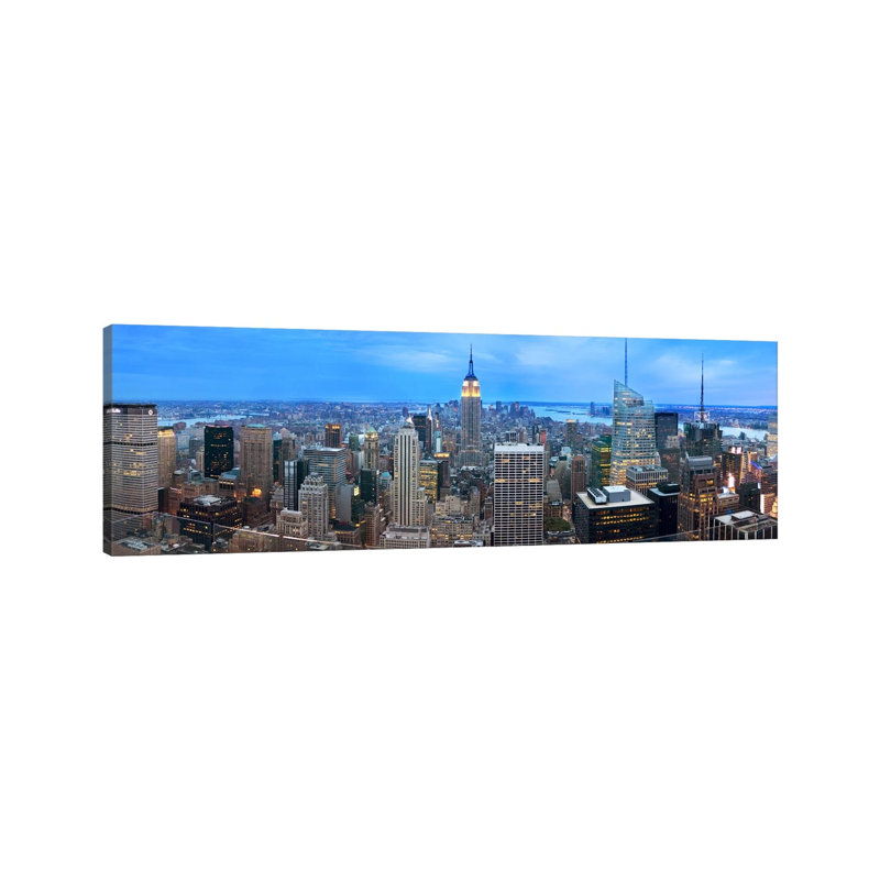 New York Panoramic Skyline Cityscape (Evening) 1 Piece Wrapped Canvas Panoramic Wall Art, 152.4 cm H x 50.8 cm W x 3.175 cm D