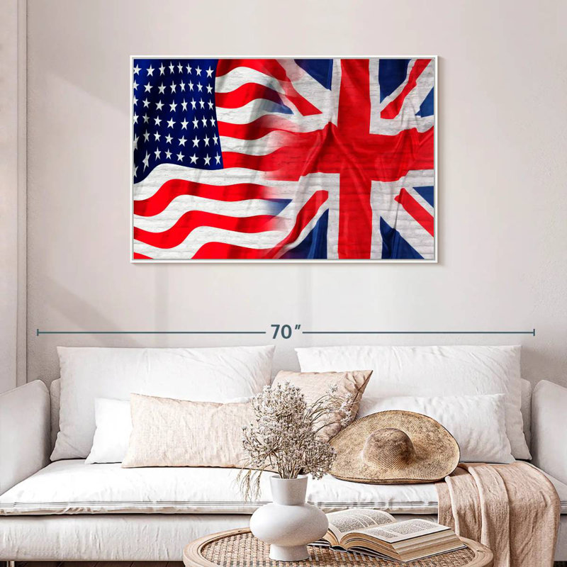 Drapeau américain et britannique, Cadre flottant blanc, 43 po x 29 po