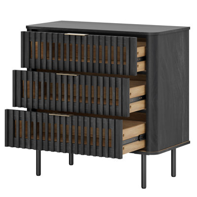 Nightstand With Curved Profile Design and Large Drawers, Mid Century Modern Wooden Nightstand With Drawer for Living Room, Sofa Office
