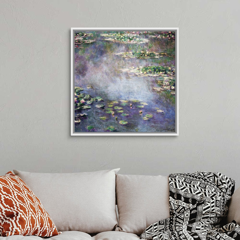 "Nymphéas" par Claude Monet, reproduction d’art sur toile, H 32 po x l 32 po x P 1,75 po, Cadre blanc