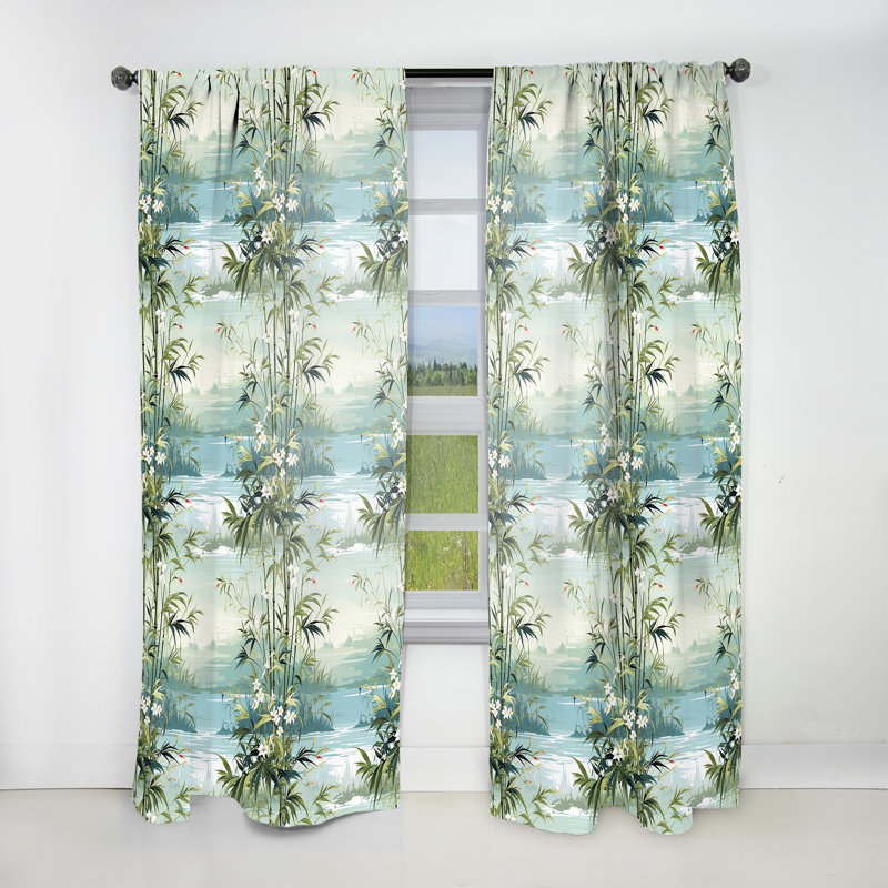 Tropical Zen Bamboo - Floral Curtain - Velvet Room Darkening - 1 panel, 52" W x 90" L