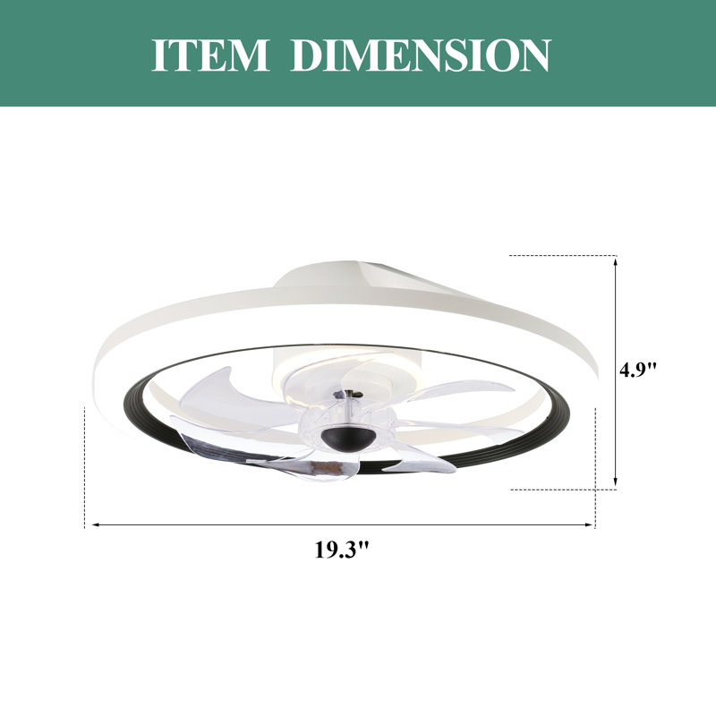 19In. Modern Smart Low Profile Flush Mount Ceiling Fan, Silent DC Motor Reversible Ceiling Fan For Bedroom