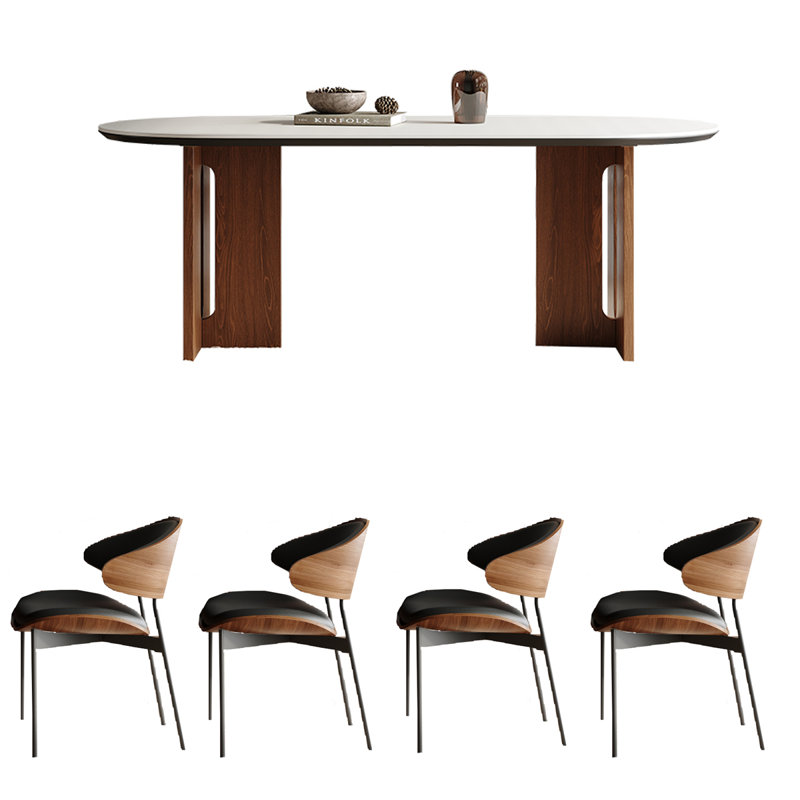 Modern minimalist oval dining table, 29.53"H x 55.12"L x 31.5"W