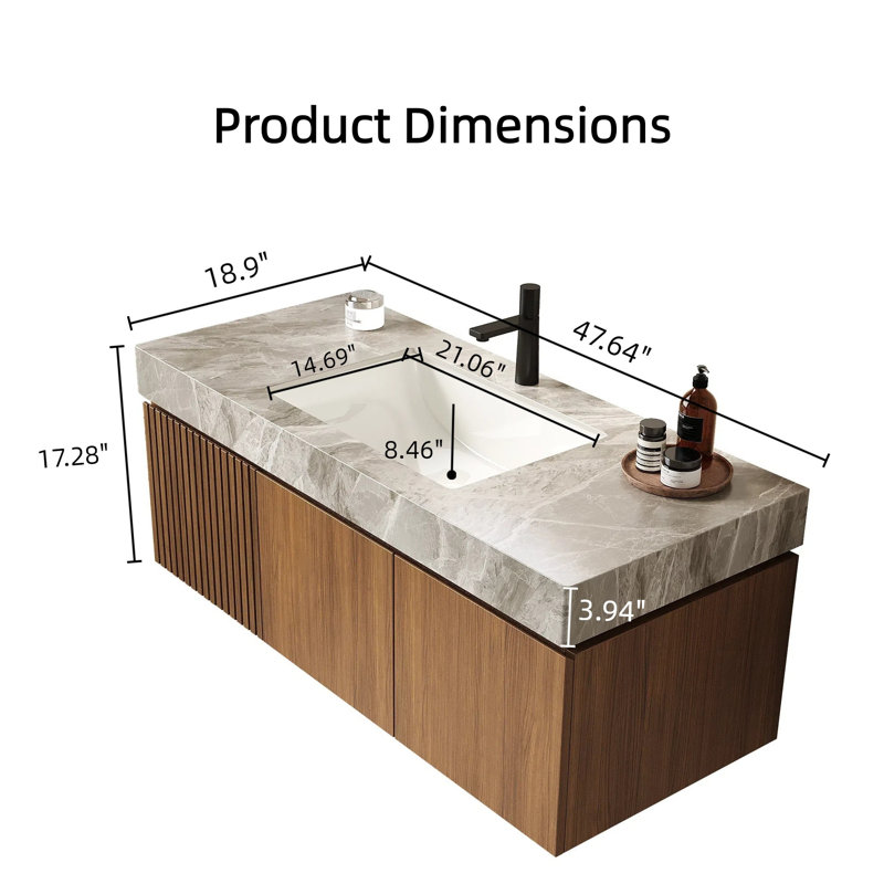 Cabinet Armoire de base en chêne brun de 48 pouces】 - Sans couvercle, couvercle, robinet ou évier inclus, Brun