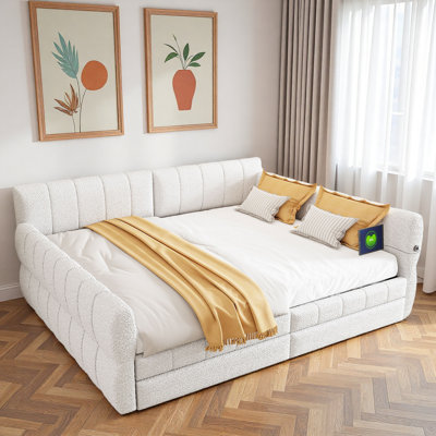 Upholstered Daybed With Usb And 2 Drawers