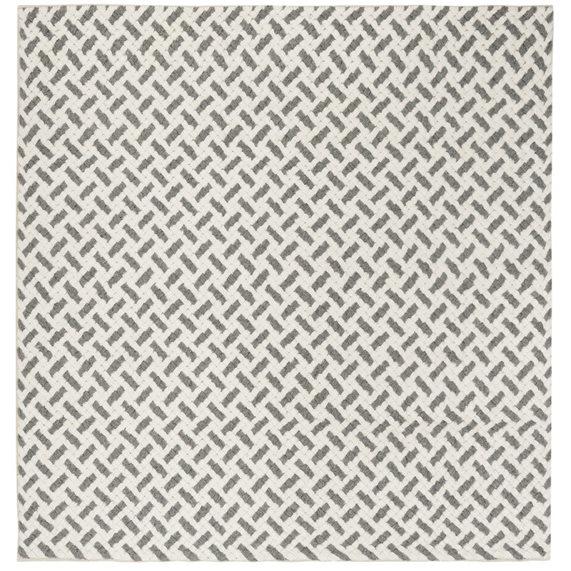 Huberty Hand Woven Viscose/Wool Geometric Rug in Gray/Ivory, Square 6'