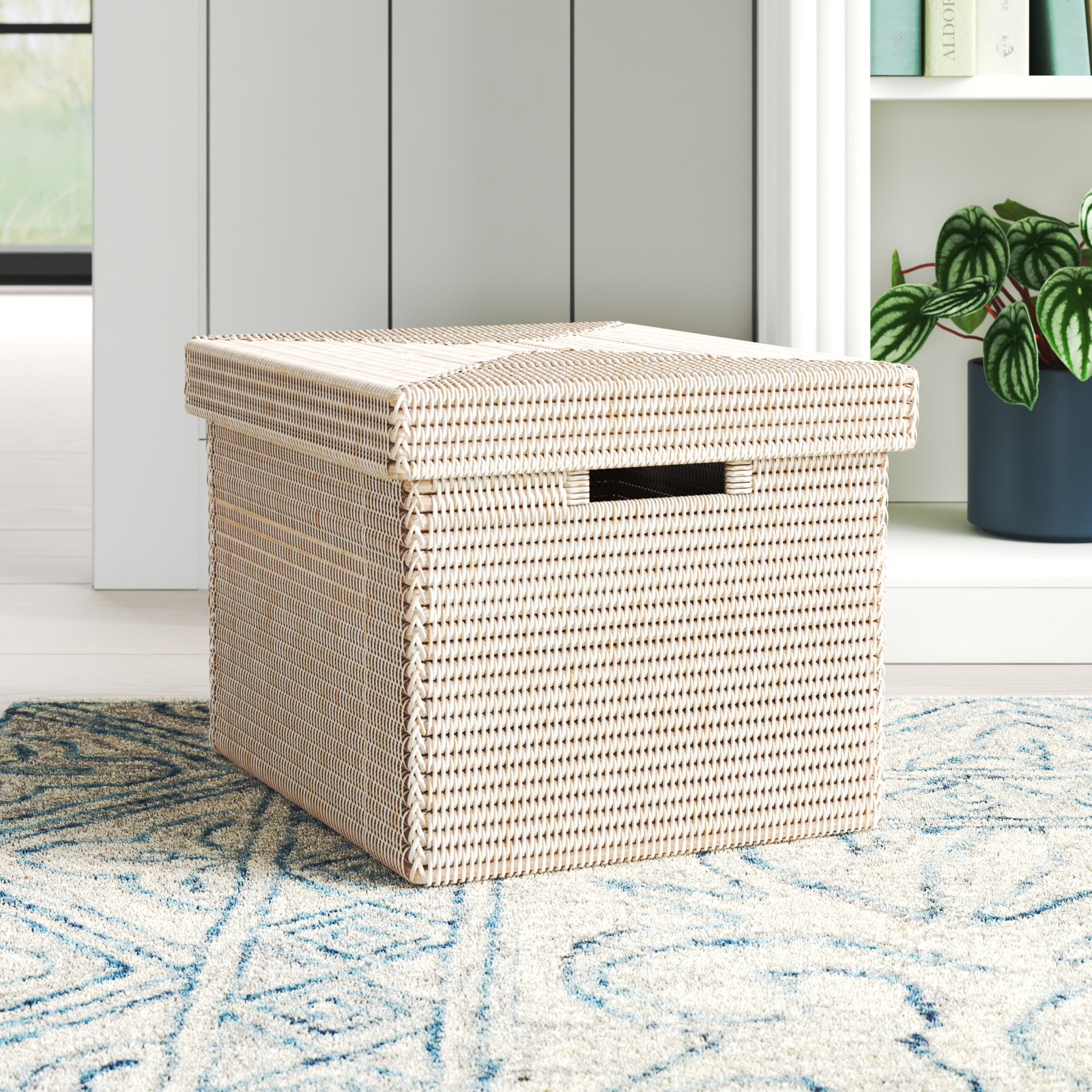 Handmade Rattan Storage Basket, White Wash