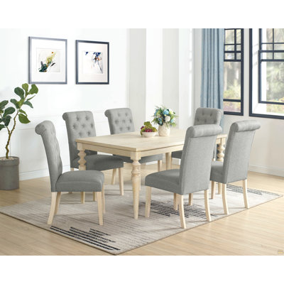 7-Piece Dining Set, Turned-Leg Dining Table With 6 Tufted Chairs