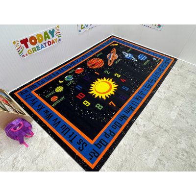 KidCarpet Outer Space Nylon Area Rug 7'6" x 12' Multicolored Kids Bedroom Educational Rug for Playroom Solar System Kids Rug ABC Alphabet Children's Fun Learning Carpet