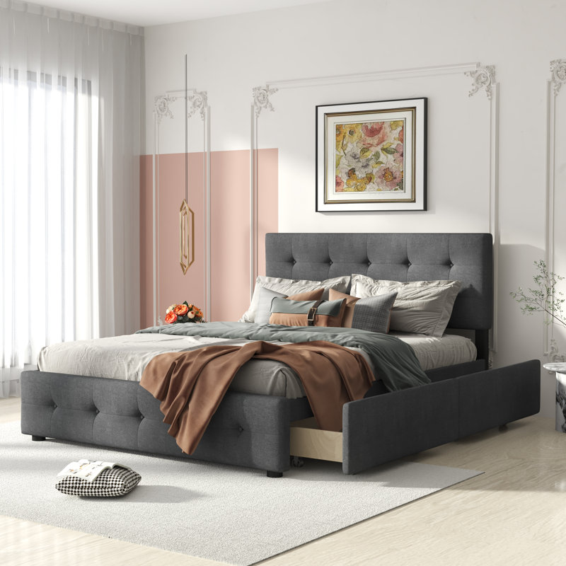 Grand lit standard Narell, Gris clair