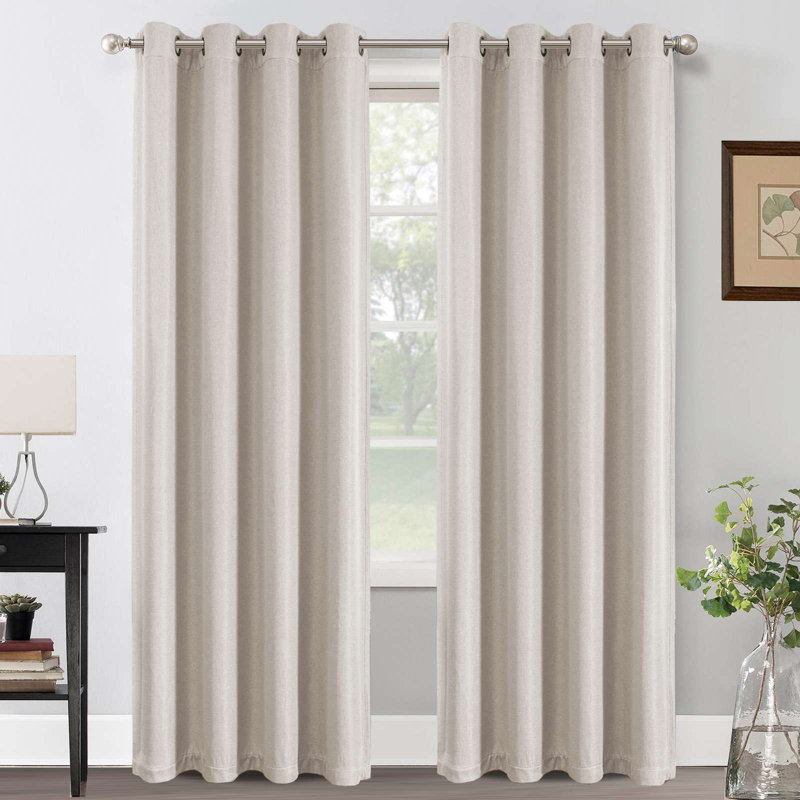 Linen Blackout Curtain for Bedroom/Living Room Thermal Insulated Grommet Linen Look Curtain Drapes Primitive Textured Burlap Effect Window Drapes 1 Panel