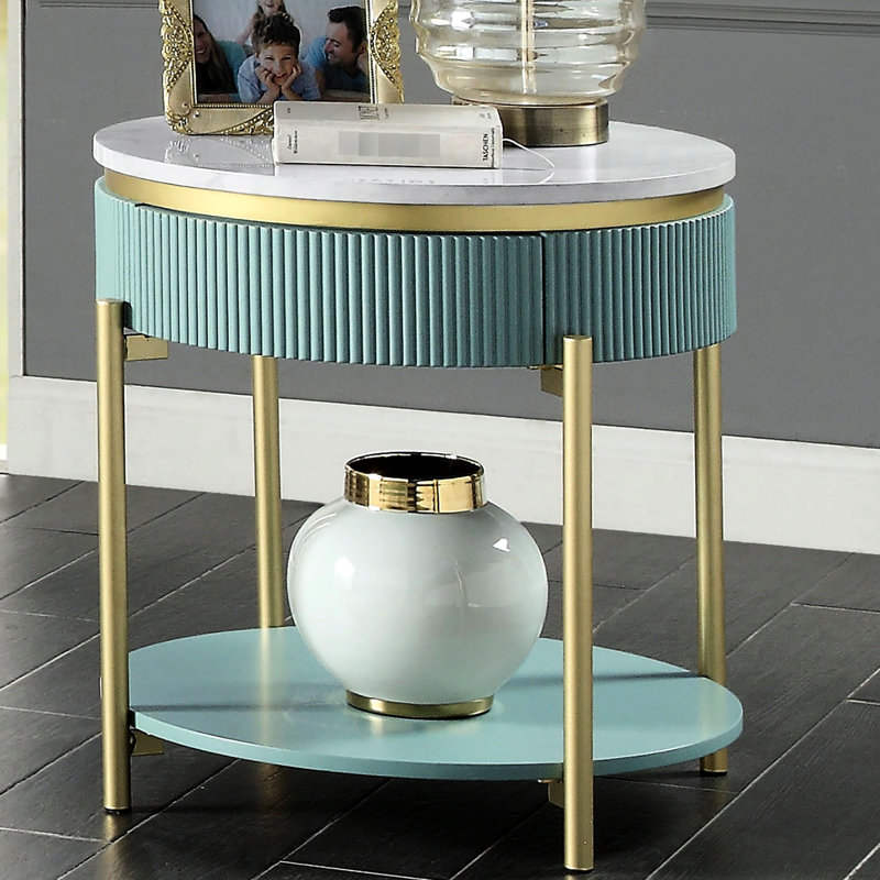 Table de bout contemporaine 1 pièce sarcelle clair sarcelle blanche