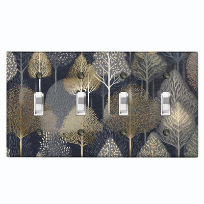 Metal Light Switch Plate Cover; US Standard Size 4 Gang Toggle - Modern Forest