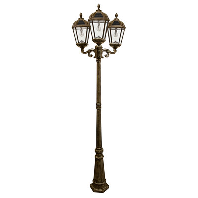 No Digging or Wiring Royal Bulb Solar Triple Head Lamp Post Weathered Bronze 