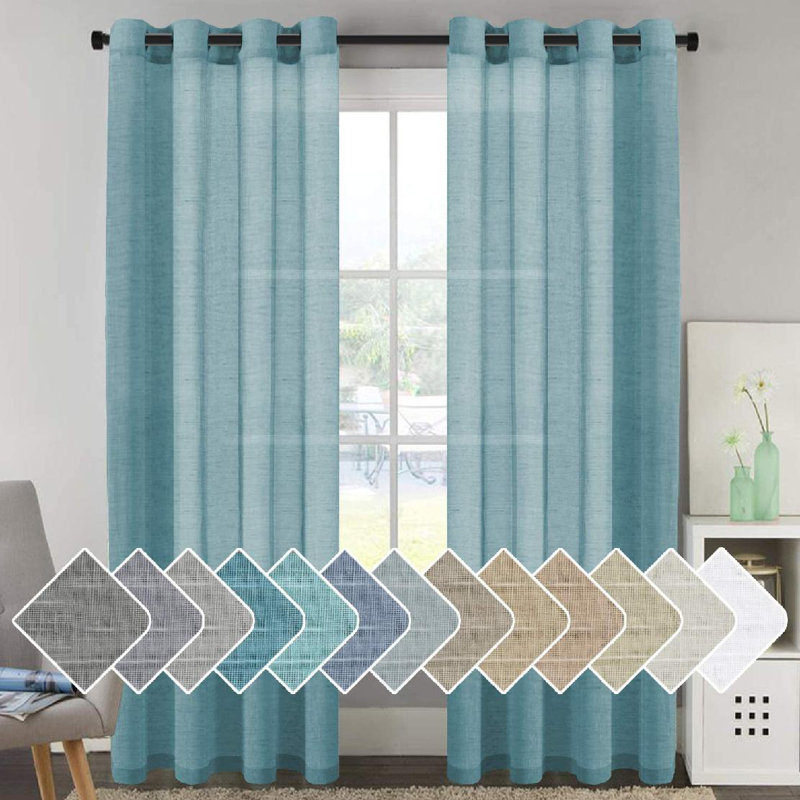 Paire de rideaux semi-transparents avec œillets Hywell, L 52 po x L 96 po, Turquoise