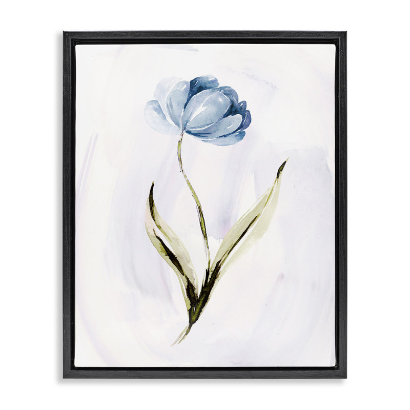 Fleur bleue à pétales, Cadre flottant noir de jais, H 21 po x l 17 po