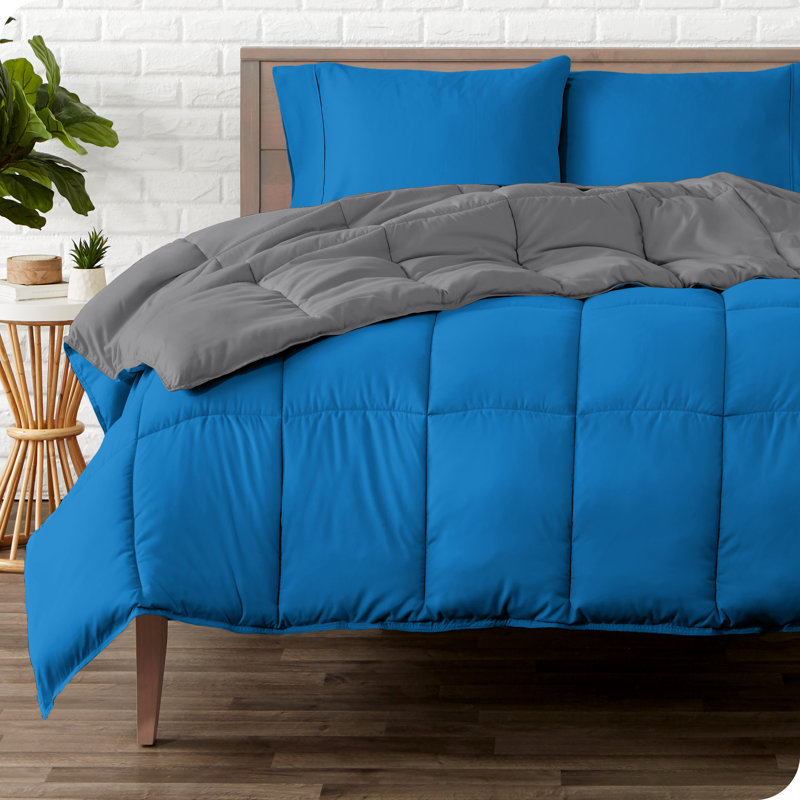 Twin Medium Blue and Grey Reversible Microfiber Bed in a Bag Set