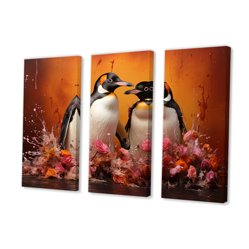«Flower Couple Penguin S World», ensemble d'art mural pingouin, H 32 po x l 48 po